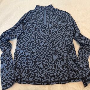 G/FORE Blue & Navy Optical-Check Quarter Zip Pullover